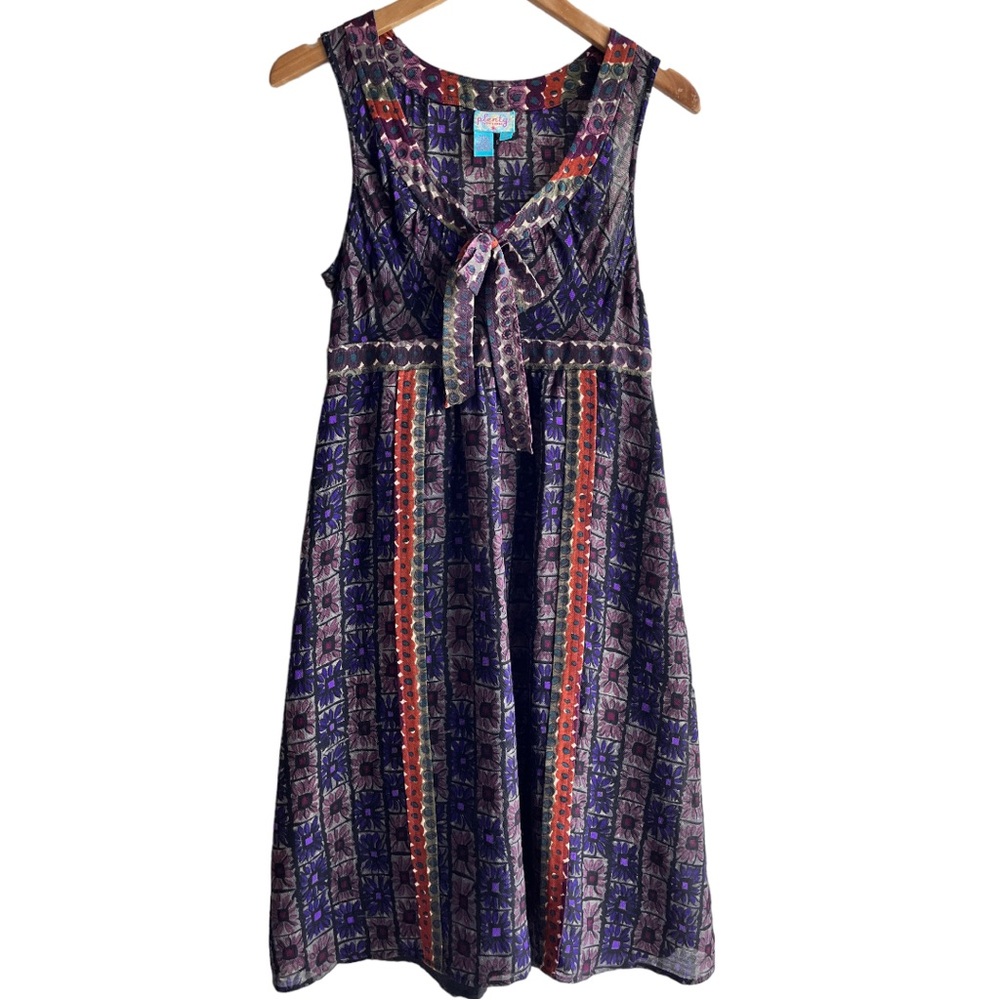 Anthropologie Plenty by Tracy Reese Dress Retro Batik Boho Floral Size 4 Purple